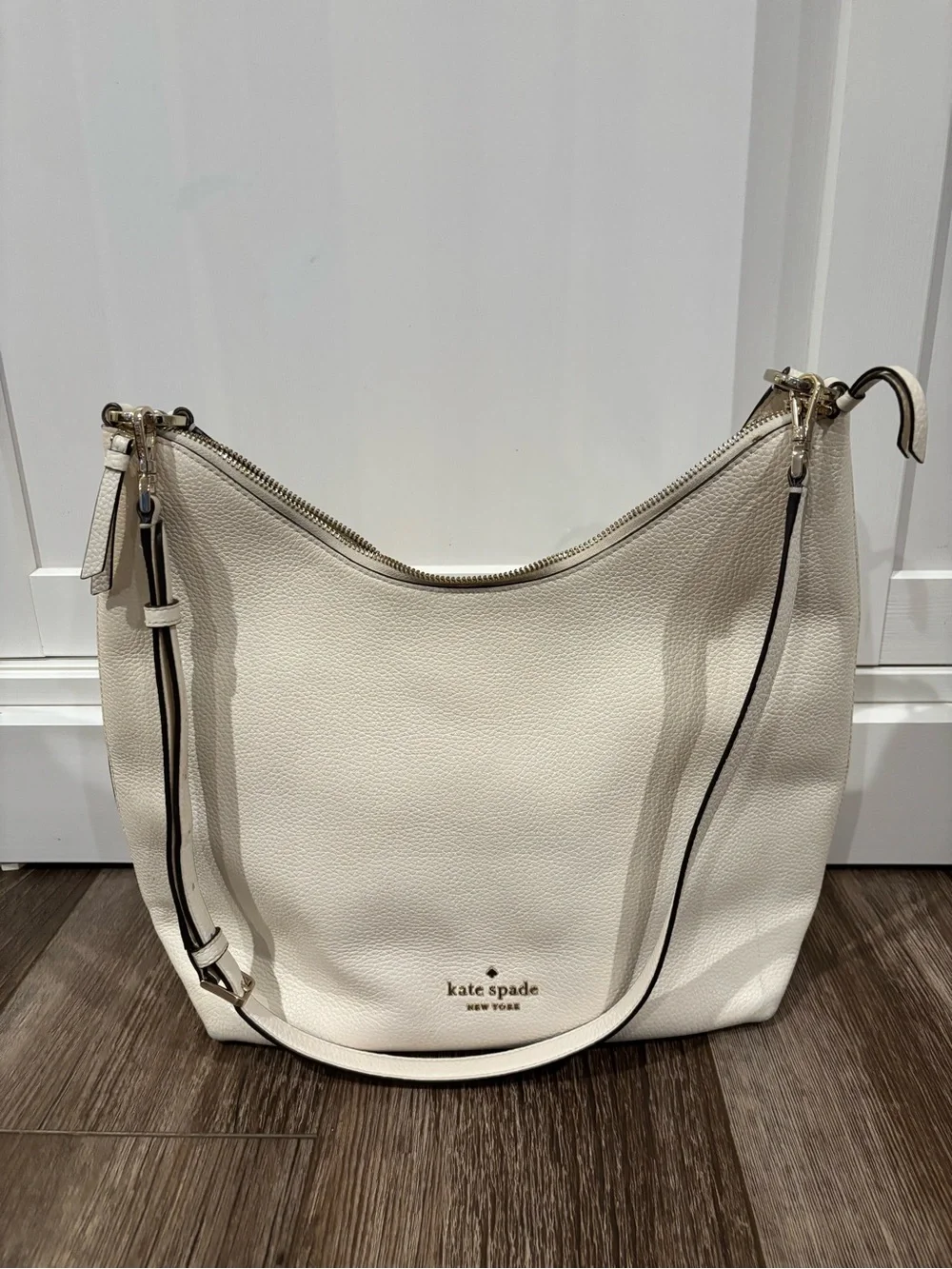 kate spade Pebbled Leather Shoulder Hobo in Ivory